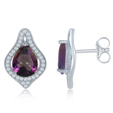 Sterling Silver Large Teardrop Simulated Rainbow with CZ Border Earrings